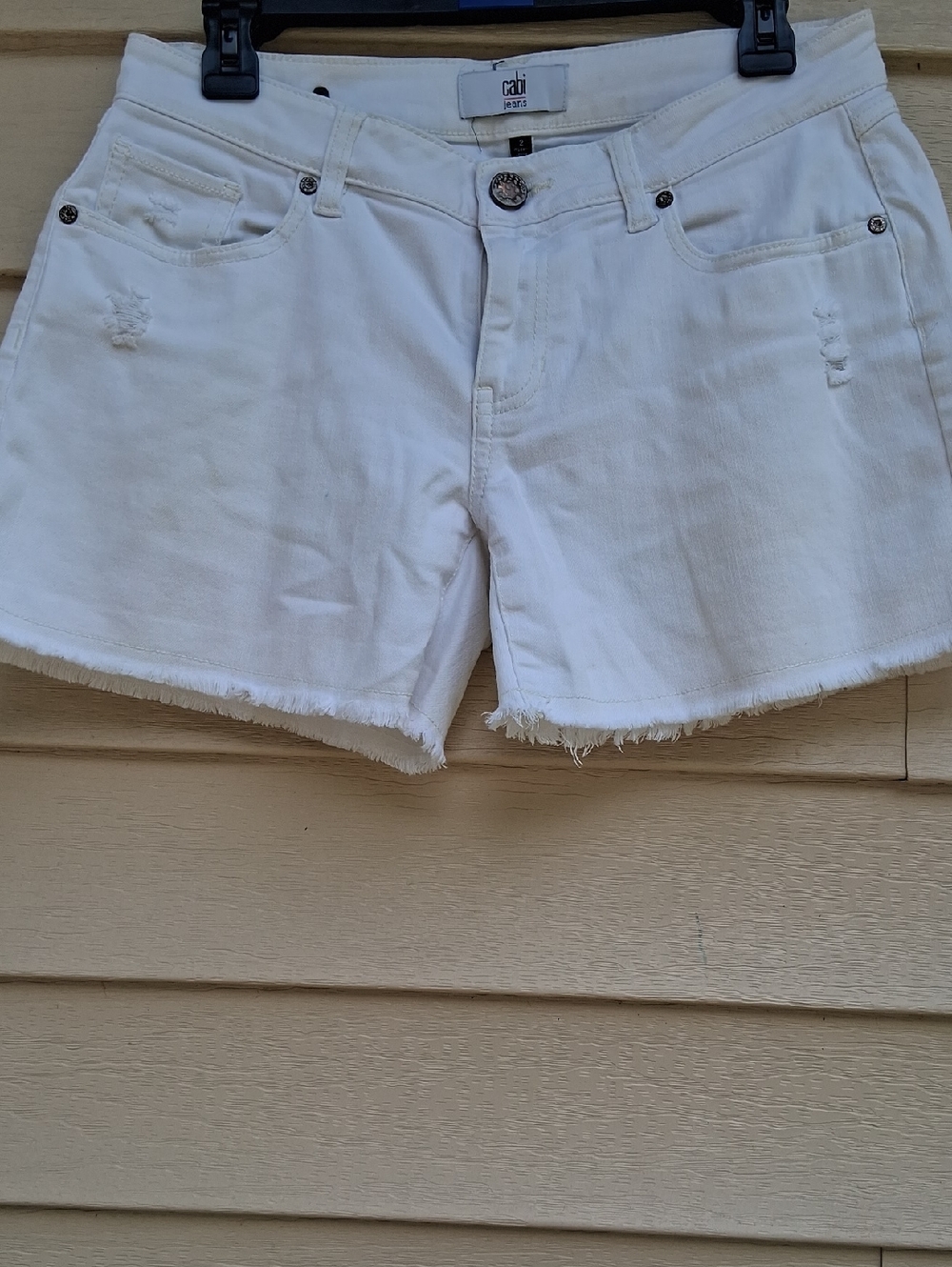 CAbi White Distressed Frayed Hem Denim Shorts
